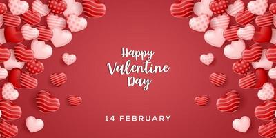 happy valentine day background vector design with many sweet hearts shape. 14 February valentine