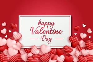 Fondo de corazones de feliz día de San Valentín con marco cuadrado. tarjeta de felicitación de San Valentín, pancarta, póster. adorno de corazones rojos y rosas. diseño de ilustración vectorial vector