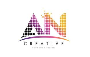 AN A N Letter Logo Design with Magenta Dots and Swoosh vector