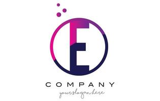 E Circle Letter Logo Design with Purple Dots Bubbles vector