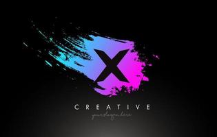 X Artistic Brush Letter Logo Design in Purple Blue Colors Vector