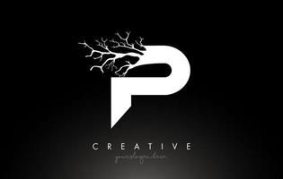 Letter P Design Logo with Creative Tree Branch. P Letter Tree Icon Logo vector