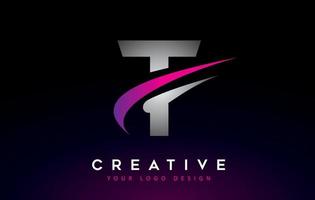 Creative T Letter Logo Design with Swoosh Icon Vector. vector