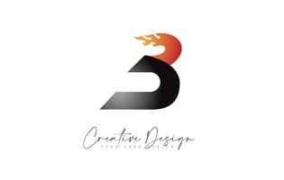 B Letter Design with Fire Flames and Orange color Vector. vector