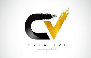 CV Letter Design with Black Golden Brush Stroke and Modern Look. vector