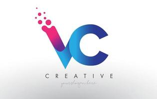 VC Letter Design with Creative Dots Bubble Circles and Blue Pink Colors vector