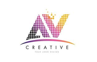 AV A V Letter Logo Design with Magenta Dots and Swoosh vector