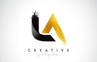 LA Letter Design with Black Golden Brush Stroke and Modern Look. vector