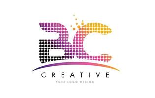 Diseño de logotipo bc bc letter con puntos magenta y swoosh vector