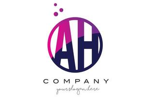 AH A H Circle Letter Logo Design with Purple Dots Bubbles vector