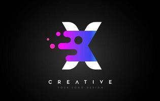 Dots Letter X Logo Design. Letter X Icon with Fluid Liquid Idea and Purple Colors Vector