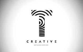 T Lines Warp Logo Design. Letter Icon Made with Circular Lines. vector