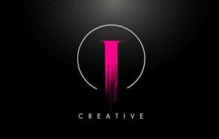 Pink I Brush Stroke Letter Logo Design. Pink Paint Logo Leters Icon. vector