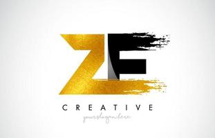 ZE Letter Design with Black Golden Brush Stroke and Modern Look. vector