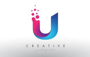 U Letter Design with Creative Dots Bubble Circles and Blue Pink Colors vector