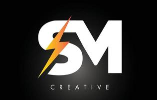 SM Letter Logo Design With Lighting Thunder Bolt. Electric Bolt Letter Logo vector