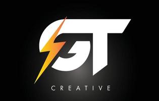 GT Letter Logo Design With Lighting Thunder Bolt. Electric Bolt Letter Logo vector