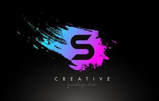 S Artistic Brush Letter Logo Design in Purple Blue Colors Vector