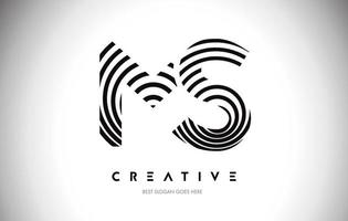 MS Lines Warp Logo Design. Letter Icon Made with Circular Lines. vector