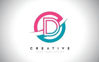 D Letter Design logo icon with circle and swoosh design Vector and blue pink color.