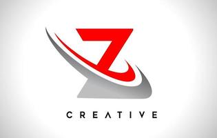 logotipo de la letra z. vector de diseño de letra z con vector de swash gris rojo