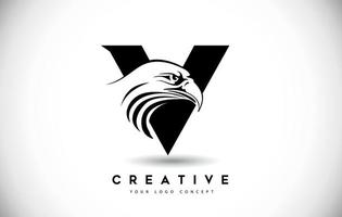 Letter V Eagle Logo with Creative Eagle Head Vector Illustration.