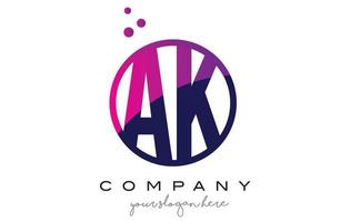 Diseño de logotipo ak ak círculo letra con burbujas de puntos púrpuras vector
