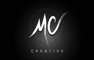 MC M C Brushed Letter Logo Design with Creative Brush Lettering Texture and Hexagonal Shape vector