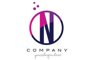 N Circle Letter Logo Design with Purple Dots Bubbles vector
