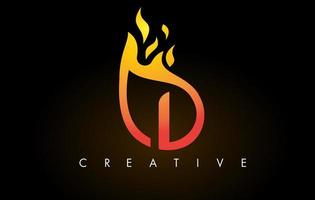 Flame I Letter Logo Design Icon with Orange Yellow Colors and Flames vector