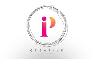 Artistic P Letter Logo Design With Creative Circular Wire Frame around it vector