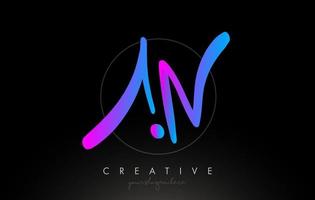 AN Artistic Brush Letter Logo Handwritten in Purple Blue Colors Vector