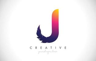 J Feather Letter Logo Icon Design With Feather Feathers Creative Look Vector Illustration