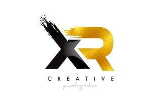 XR Letter Design with Black Golden Brush Stroke and Modern Look. vector