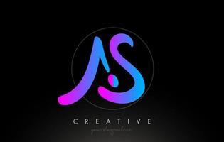 AS Artistic Brush Letter Logo Handwritten in Purple Blue Colors Vector