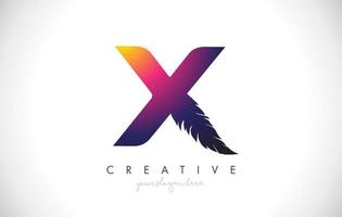 X Feather Letter Logo Icon Design With Feather Feathers Creative Look Vector Illustration