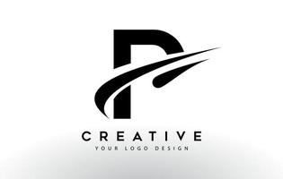 Creative P Letter Logo Design with Swoosh Icon Vector. vector