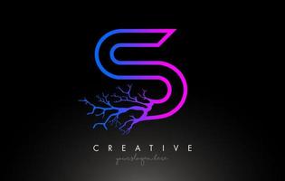 Tree Letter S Design Logo with Purple Blue Tree Branch. S Letter Tree Icon Logo vector