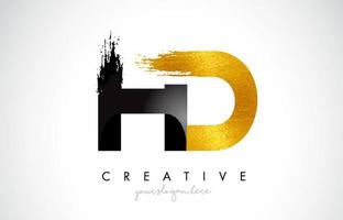 HD Letter Design with Black Golden Brush Stroke and Modern Look. vector