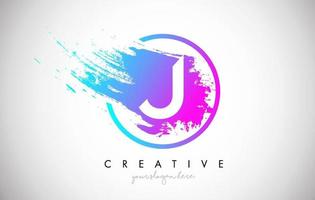 J Artistic Brush Letter Logo Design in Purple Blue Colors Vector