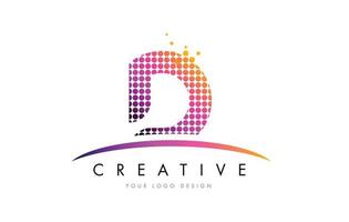 D Letter Logo Design with Magenta Dots and Swoosh vector