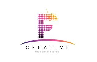 F Letter Logo Design with Magenta Dots and Swoosh vector