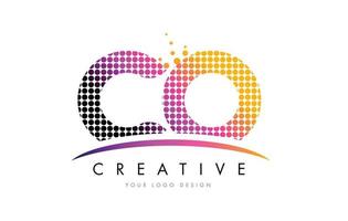 CO C O Letter Logo Design with Magenta Dots and Swoosh vector