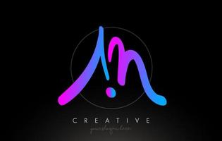 AM Artistic Brush Letter Logo Handwritten in Purple Blue Colors Vector