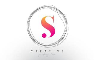 Diseño artístico del logotipo de la letra s con un marco de alambre circular creativo a su alrededor vector