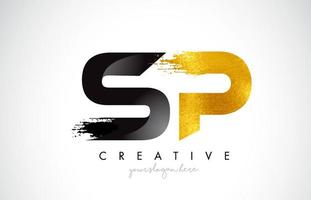 SP Letter Design with Black Golden Brush Stroke and Modern Look. vector