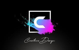 C Artistic Brush Letter Logo Design in Purple Blue Colors Vector