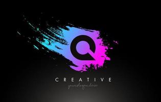 Q Artistic Brush Letter Logo Design in Purple Blue Colors Vector