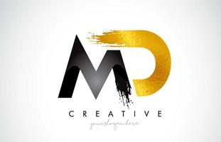 MD Letter Design with Black Golden Brush Stroke and Modern Look. vector