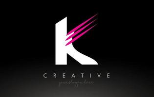K blanco y rosa swoosh letter logo diseño de letra con concepto creativo idea vectorial vector